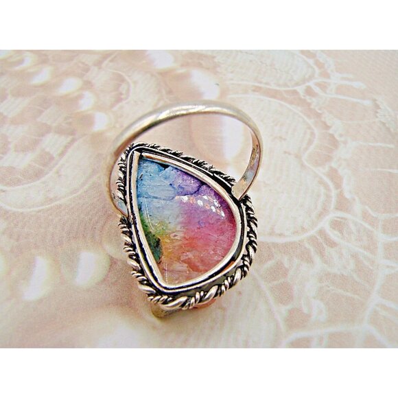 Ametrine Ring Rough Cut Crystal Stone 925 Marked Sterling Silver Plated Size 8 - Picture 3 of 12